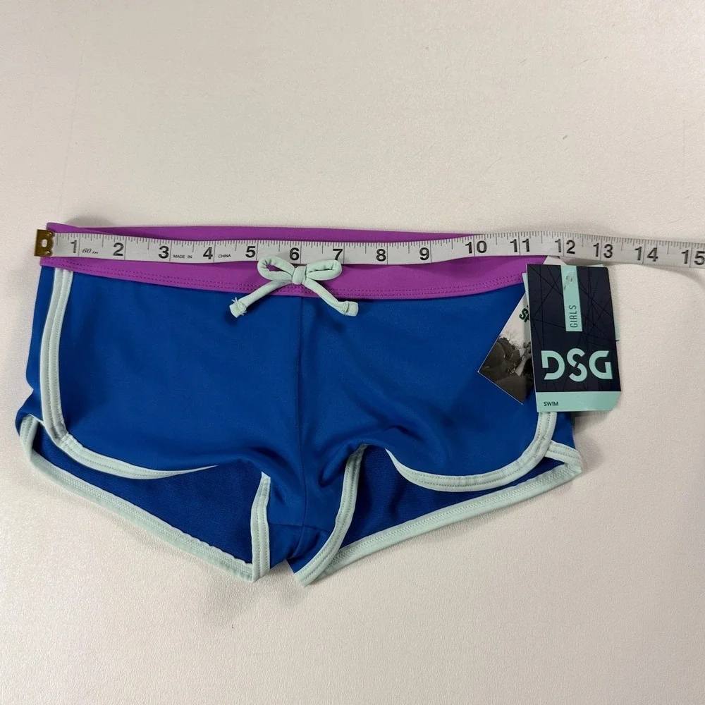 Lot 2 DSG Girls Swim Bottoms Blue Boy Shorts Floral High Waist Medium 8-10 NWT